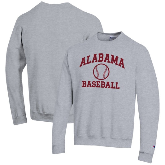 Men's Champion Gray Alabama Crimson Tide Baseball Icon Crewneck Pullover Sweatshirt