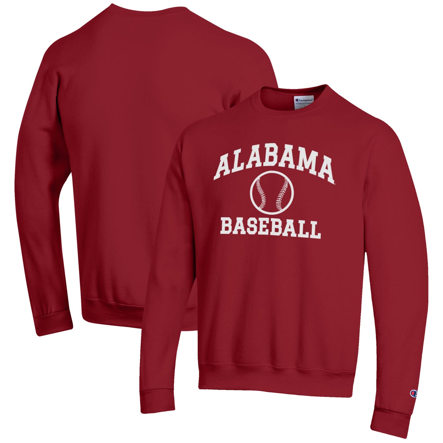 Men's Champion Crimson Alabama Crimson Tide Baseball Icon Crewneck Pullover Sweatshirt