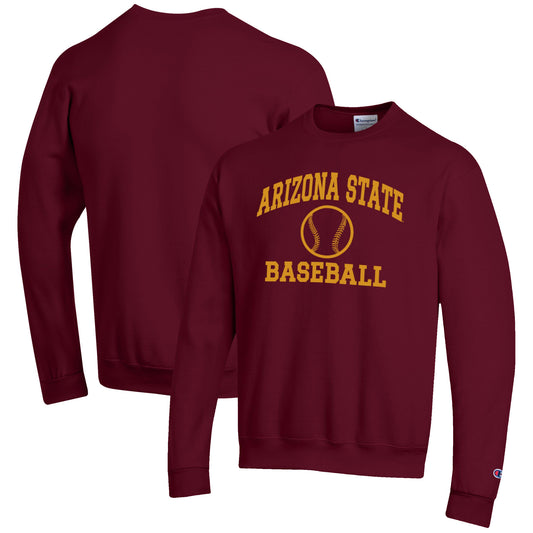 Men's Champion Maroon Arizona State Sun Devils Baseball Icon Crewneck Pullover Sweatshirt