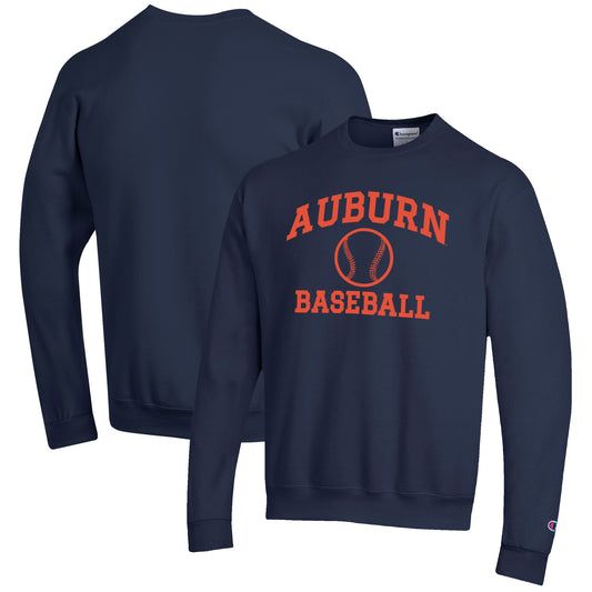 Men's Champion Navy Auburn Tigers Baseball Icon Crewneck Pullover Sweatshirt