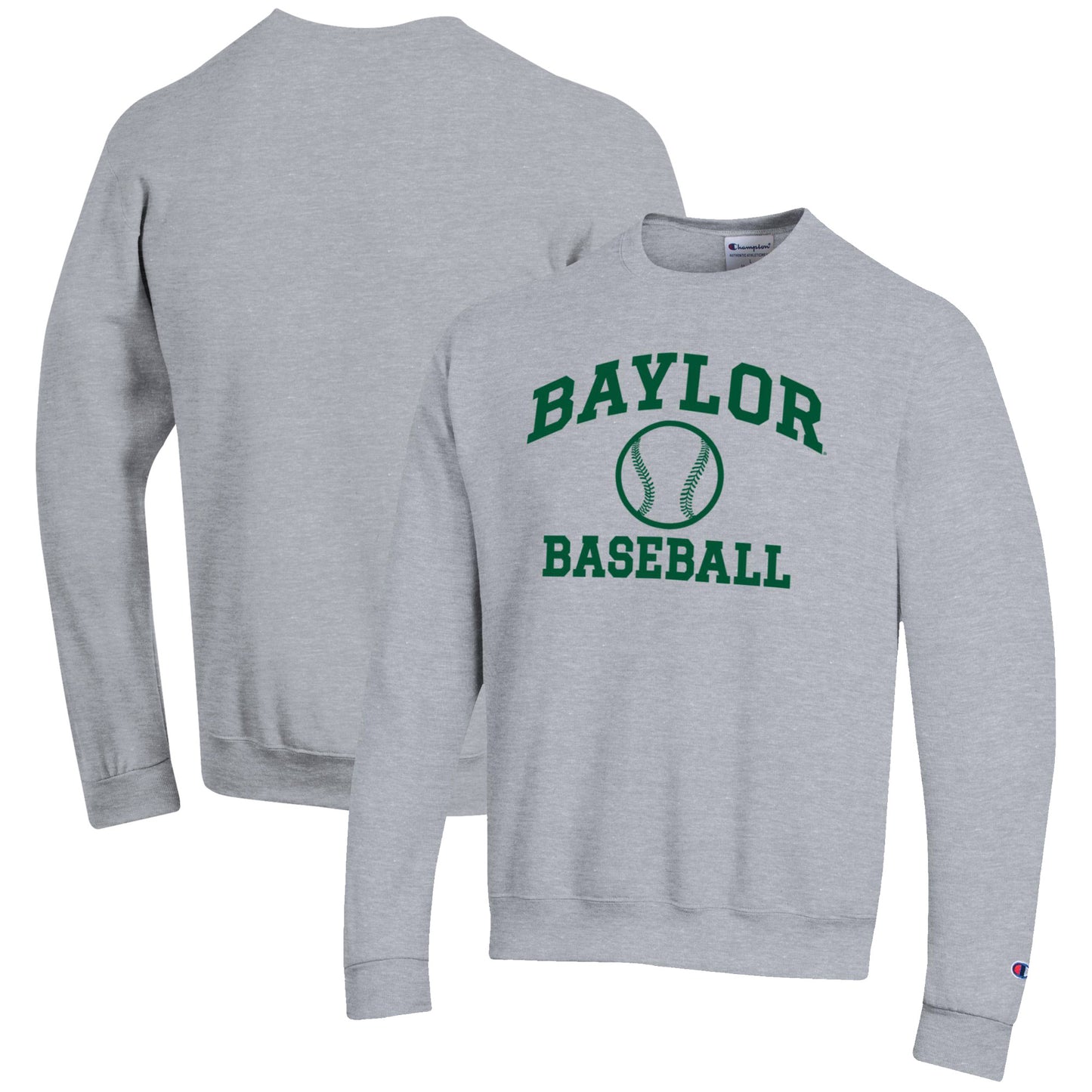 Men's Champion Gray Baylor Bears Baseball Icon Crewneck Pullover Sweatshirt