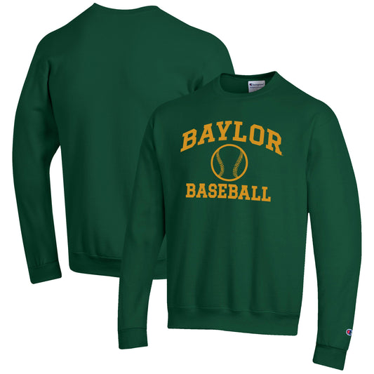 Men's Champion Green Baylor Bears Baseball Icon Crewneck Pullover Sweatshirt