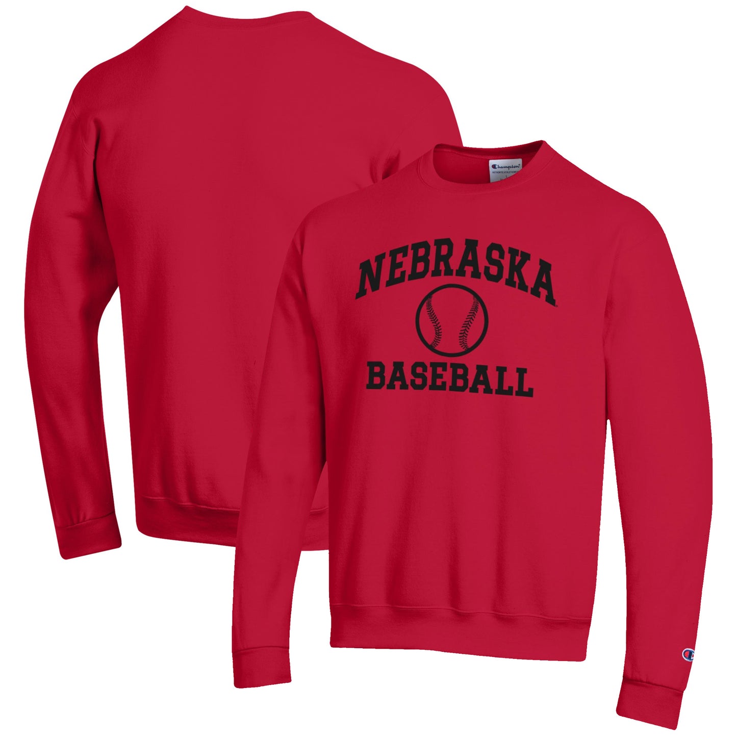 Men's Champion Scarlet Nebraska Huskers Baseball Icon Crewneck Pullover Sweatshirt