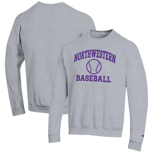 Men's Champion Gray Northwestern Wildcats Baseball Icon Crewneck Pullover Sweatshirt