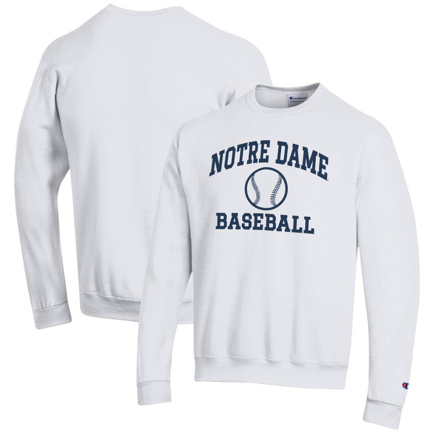 Men's Champion White Notre Dame Fighting Irish Baseball Icon Crewneck Pullover Sweatshirt