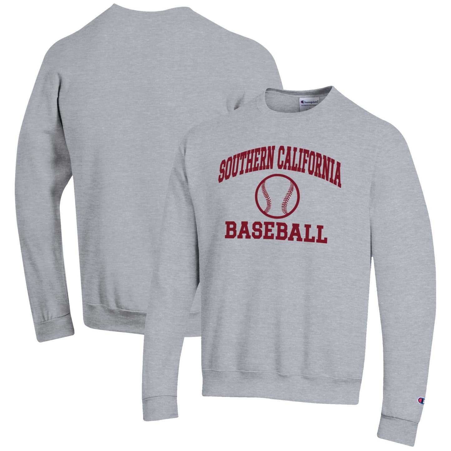 Men's Champion Gray USC Trojans Baseball Icon Crewneck Pullover Sweatshirt