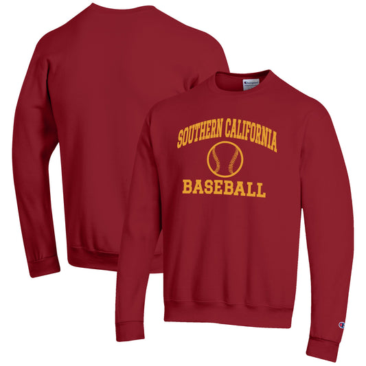 Men's Champion Cardinal USC Trojans Baseball Icon Crewneck Pullover Sweatshirt