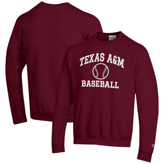 Men's Champion Maroon Texas A&M Aggies Baseball Icon Crewneck Pullover Sweatshirt