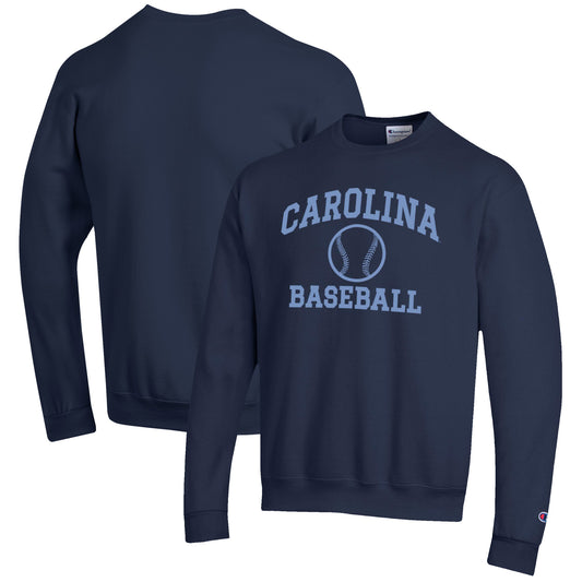 Men's Champion Navy North Carolina Tar Heels Baseball Icon Crewneck Pullover Sweatshirt