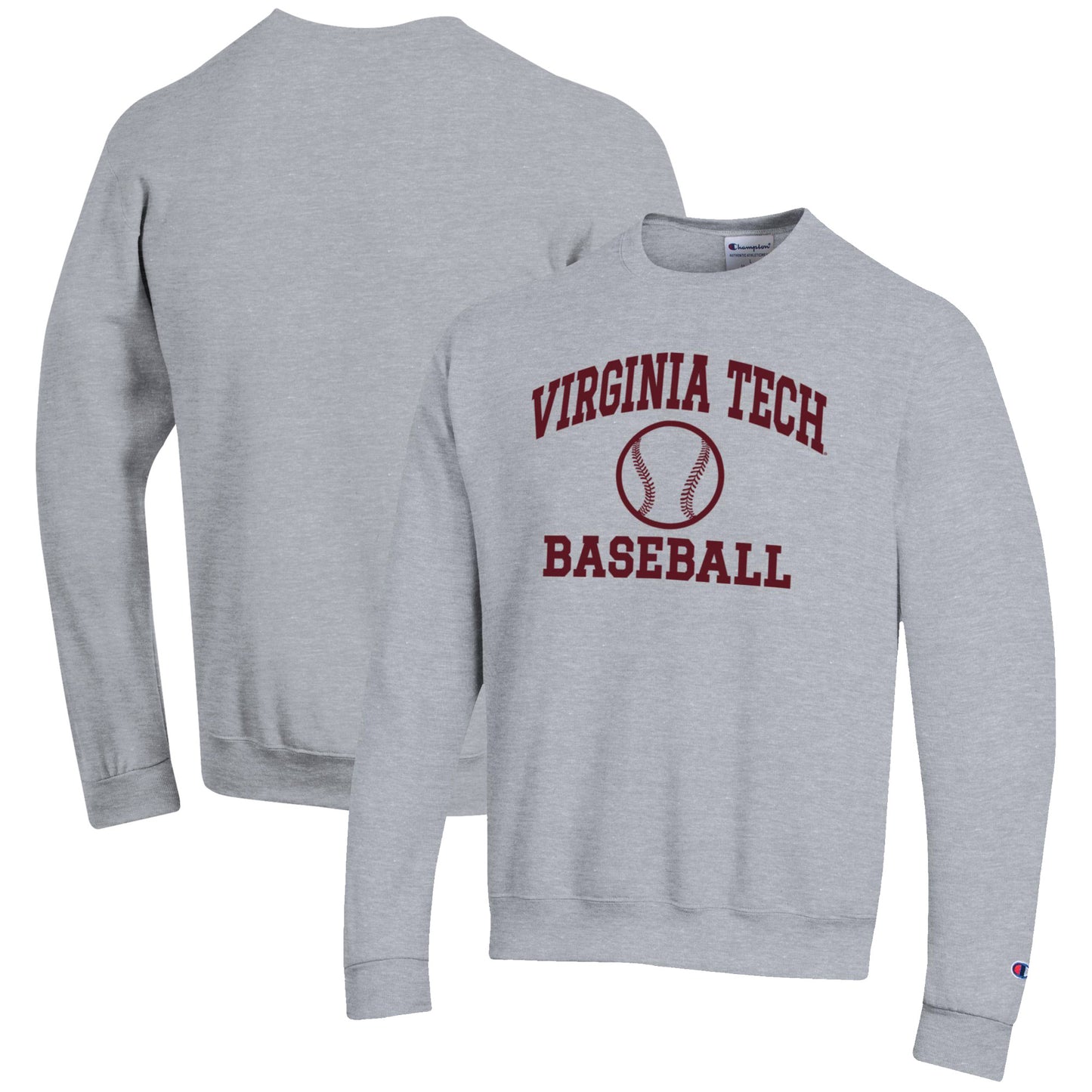 Men's Champion Gray Virginia Tech Hokies Baseball Icon Crewneck Pullover Sweatshirt