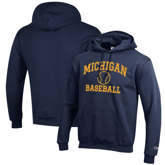 Men's Champion Navy Michigan Wolverines Baseball Icon Pullover Hoodie