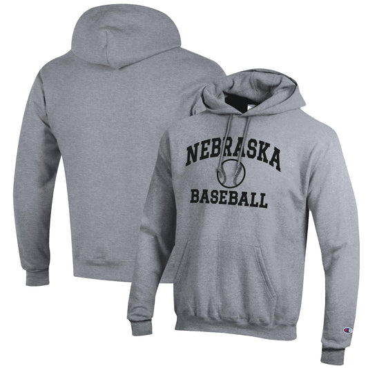 Men's Champion Gray Nebraska Huskers Baseball Icon Pullover Hoodie