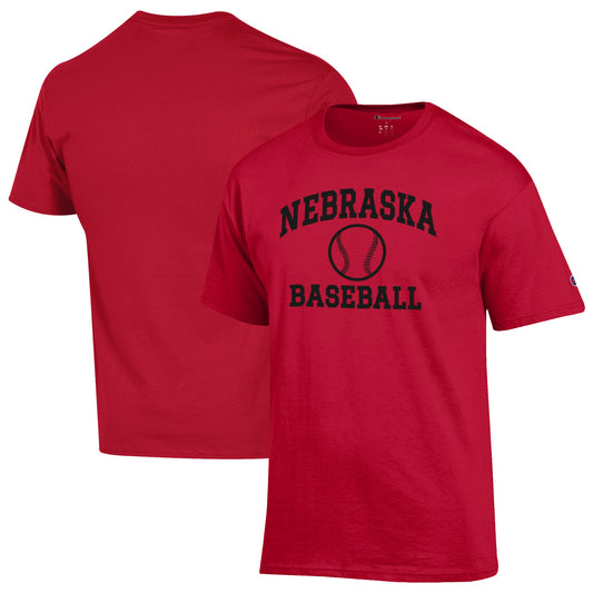 Men's Champion Scarlet Nebraska Huskers Baseball Icon T-Shirt