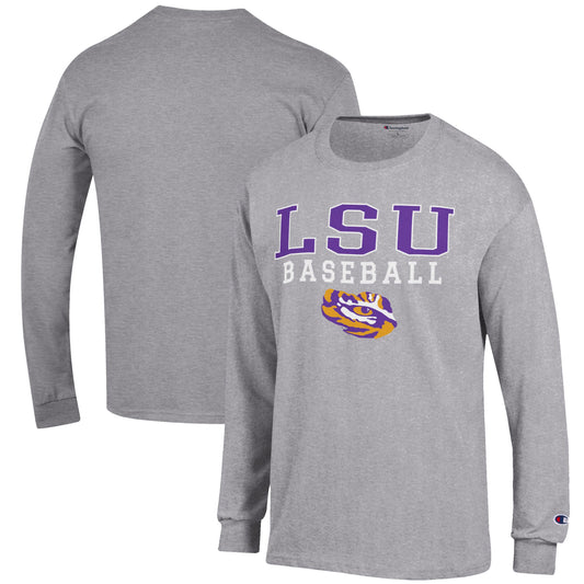 Men's Champion Gray LSU Tigers Baseball Stack Long Sleeve T-Shirt