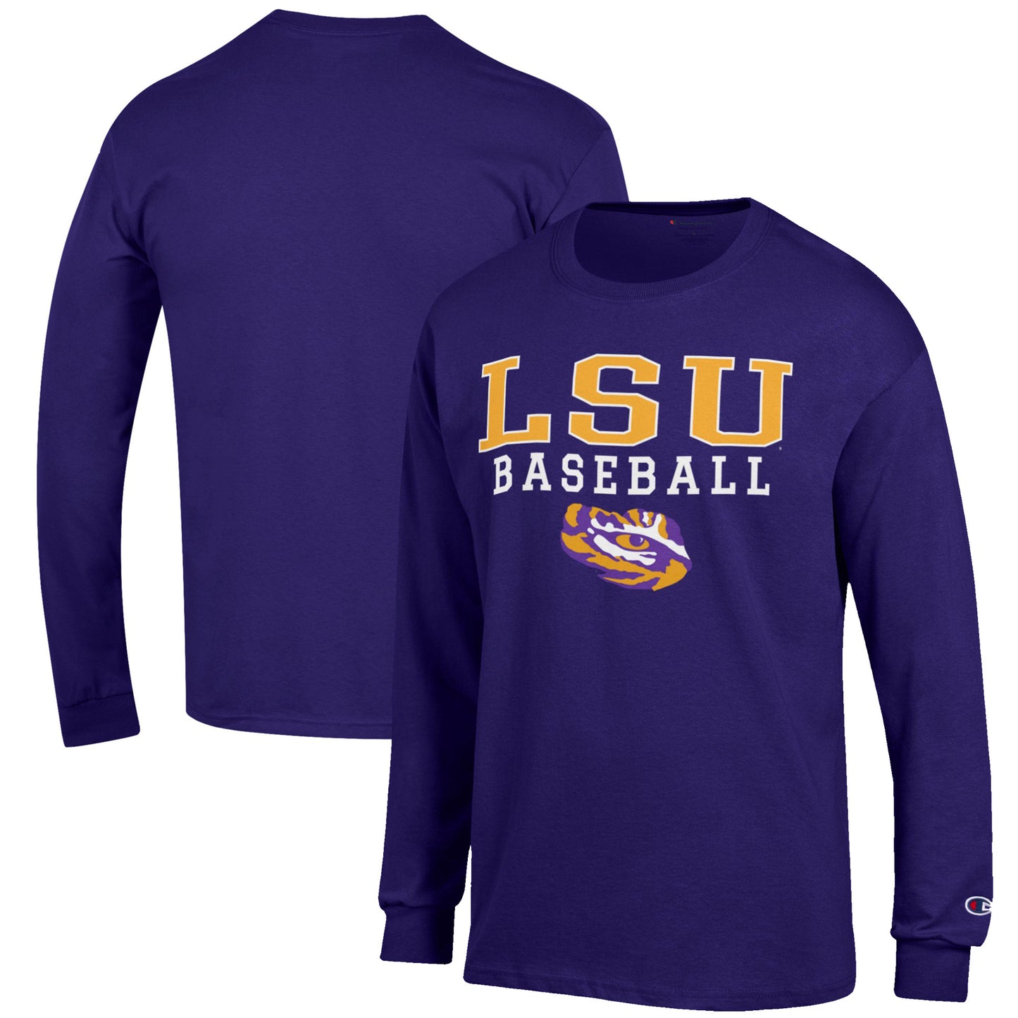 Men's Champion Purple LSU Tigers Baseball Stack Long Sleeve T-Shirt