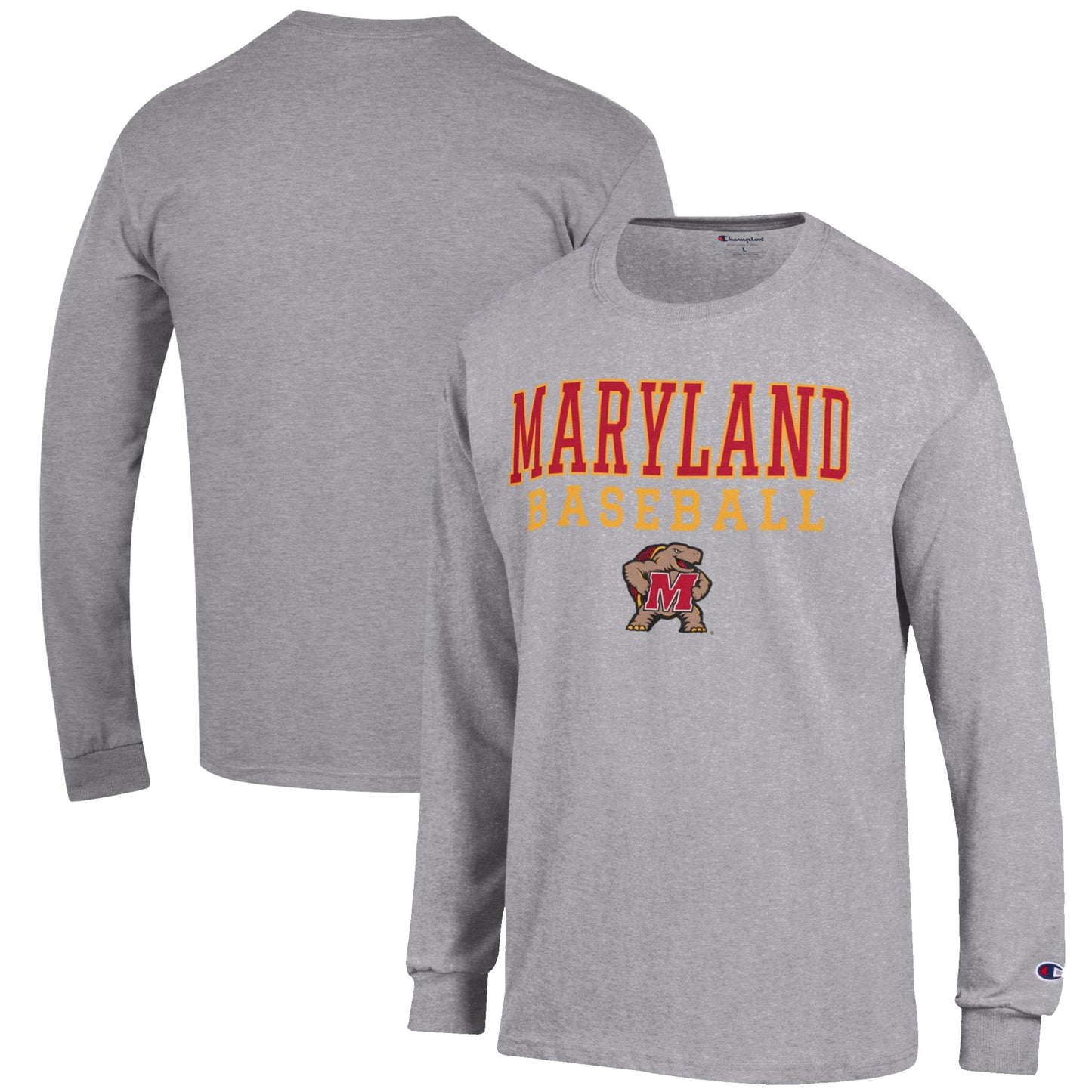 Men's Champion Gray Maryland Terrapins Baseball Stack Long Sleeve T-Shirt