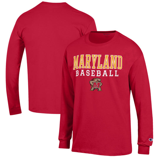 Men's Champion Red Maryland Terrapins Baseball Stack Long Sleeve T-Shirt