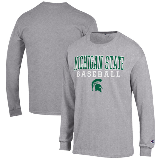 Men's Champion Gray Michigan State Spartans Baseball Stack Long Sleeve T-Shirt