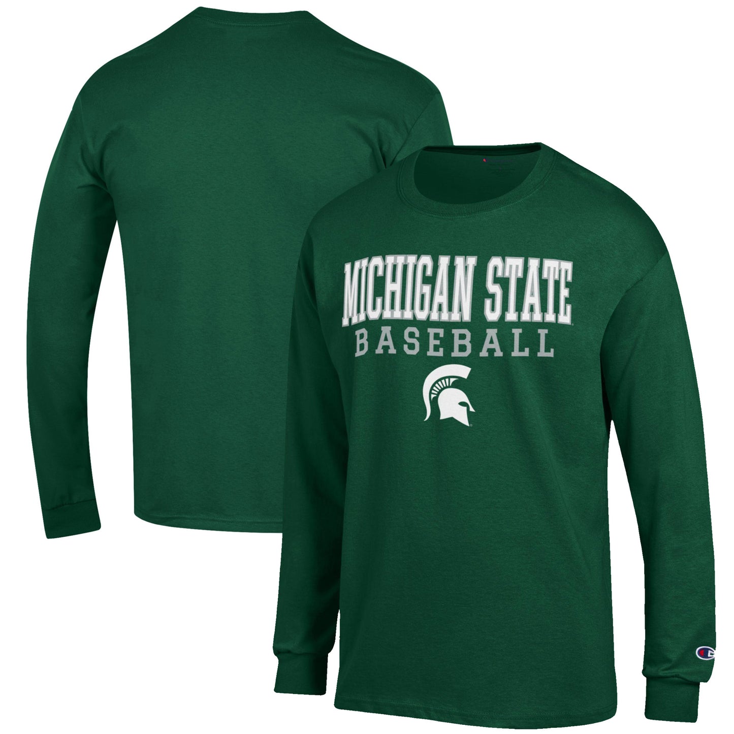 Men's Champion Green Michigan State Spartans Baseball Stack Long Sleeve T-Shirt