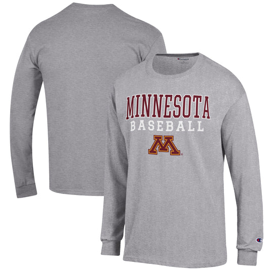 Men's Champion Gray Minnesota Golden Gophers Baseball Stack Long Sleeve T-Shirt