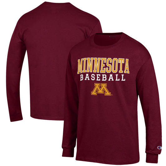 Men's Champion Maroon Minnesota Golden Gophers Baseball Stack Long Sleeve T-Shirt