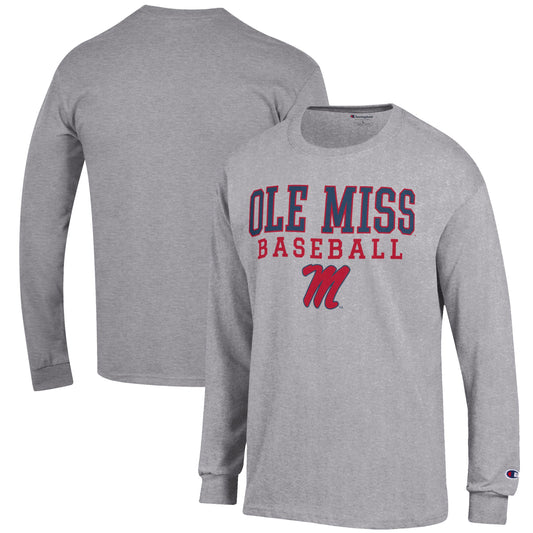 Men's Champion Gray Ole Miss Rebels Baseball Stack Long Sleeve T-Shirt