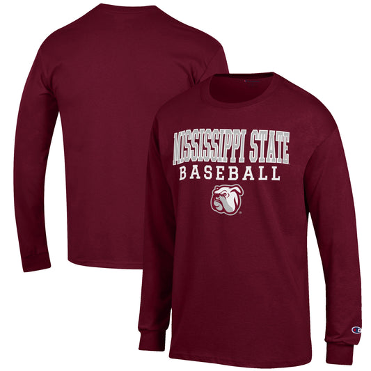 Men's Champion Maroon Mississippi State Bulldogs Baseball Stack Long Sleeve T-Shirt