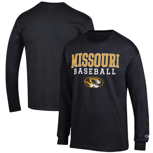 Men's Champion Black Missouri Tigers Baseball Stack Long Sleeve T-Shirt