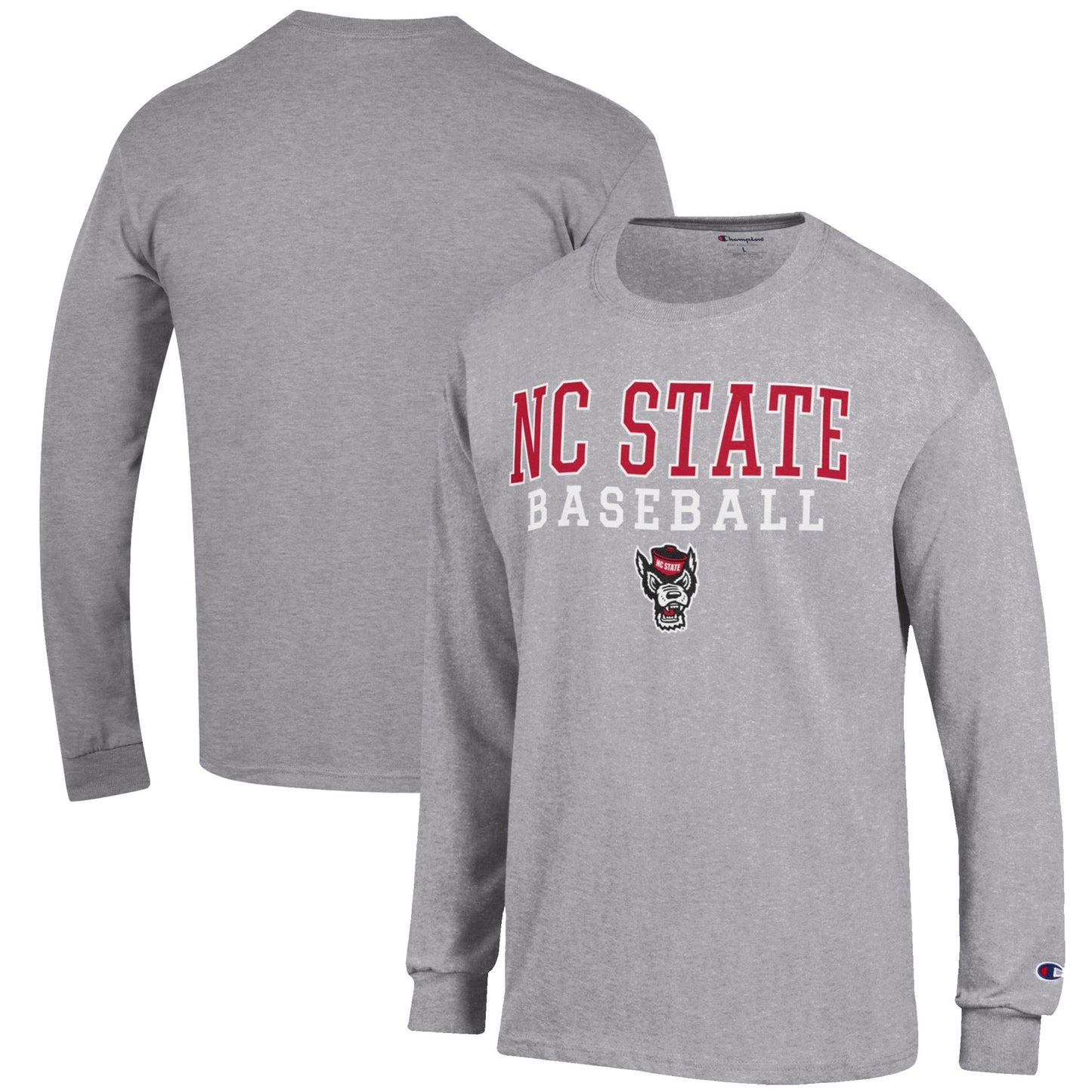 Men's Champion Gray NC State Wolfpack Baseball Stack Long Sleeve T-Shirt