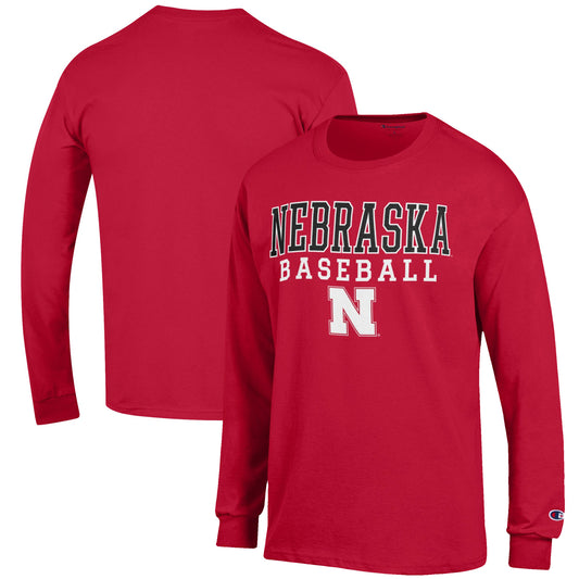 Men's Champion Scarlet Nebraska Huskers Baseball Stack Long Sleeve T-Shirt