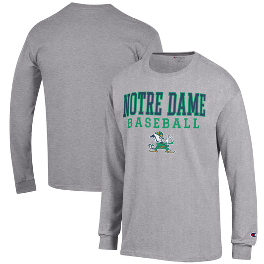 Men's Champion Gray Notre Dame Fighting Irish Baseball Stack Long Sleeve T-Shirt