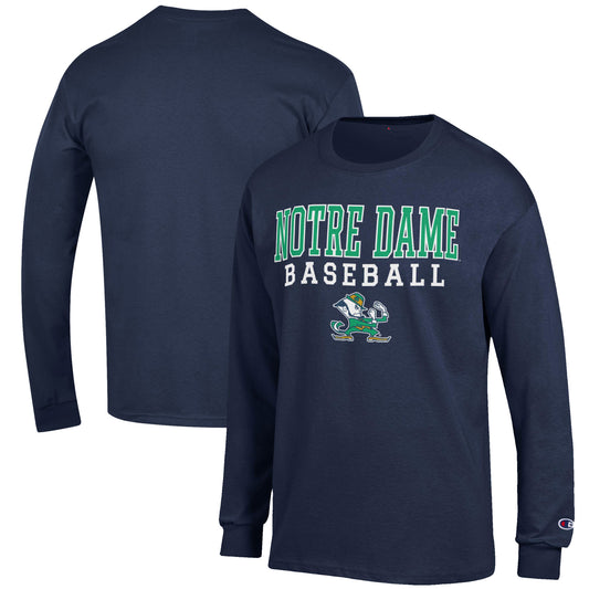 Men's Champion Navy Notre Dame Fighting Irish Baseball Stack Long Sleeve T-Shirt