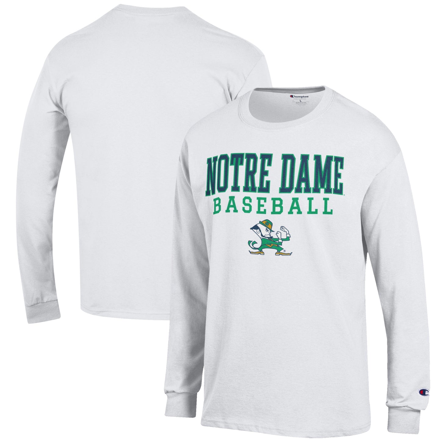 Men's Champion White Notre Dame Fighting Irish Baseball Stack Long Sleeve T-Shirt