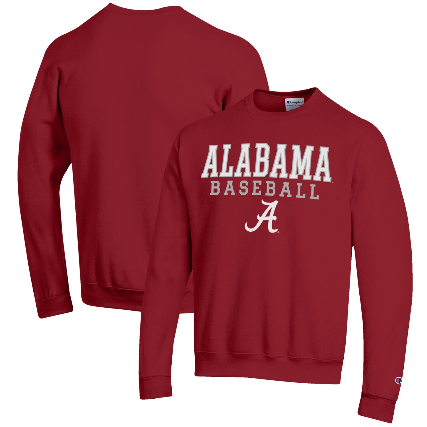 Men's Champion Crimson Alabama Crimson Tide Baseball Stack Pullover Crewneck Sweatshirt