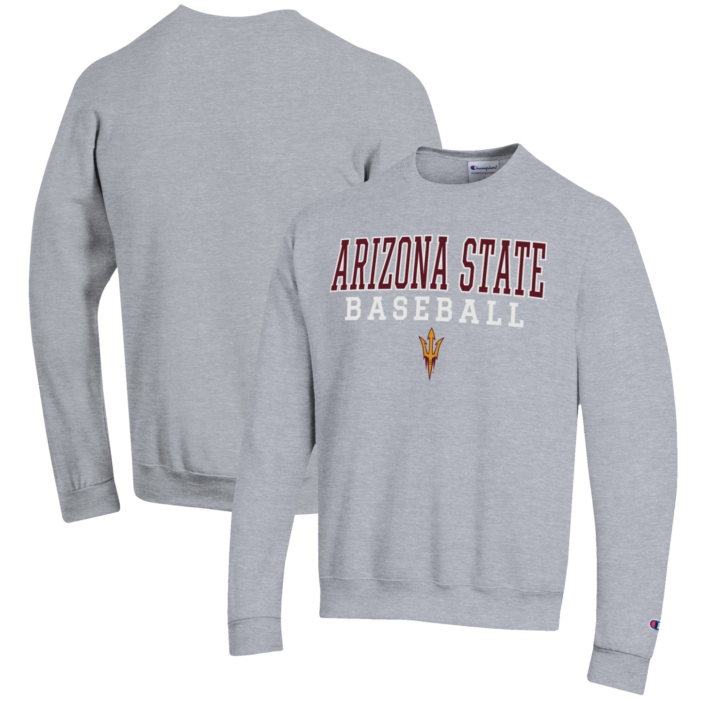 Men's Champion Gray Arizona State Sun Devils Baseball Stack Pullover Crewneck Sweatshirt