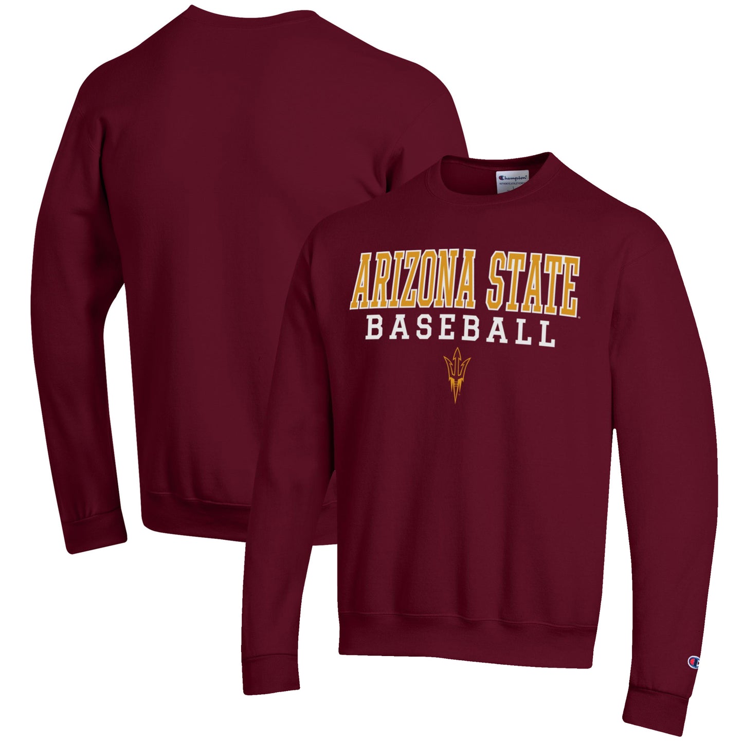 Men's Champion Maroon Arizona State Sun Devils Baseball Stack Pullover Crewneck Sweatshirt