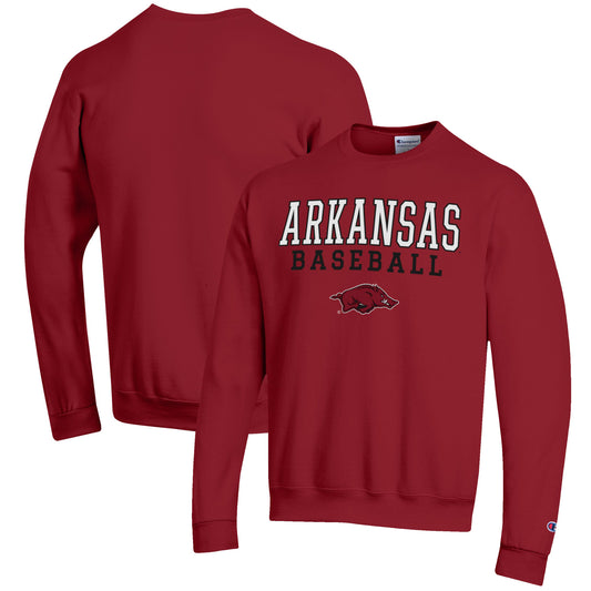 Men's Champion Cardinal Arkansas Razorbacks Baseball Stack Pullover Crewneck Sweatshirt