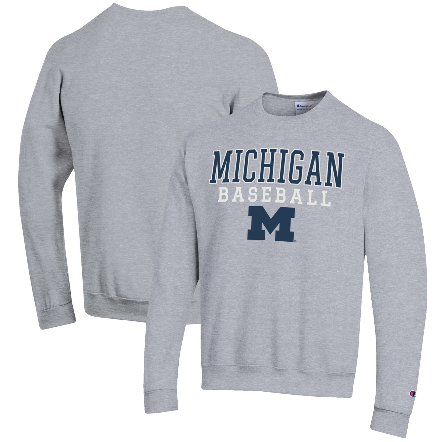 Men's Champion Gray Michigan Wolverines Baseball Stack Pullover Crewneck Sweatshirt