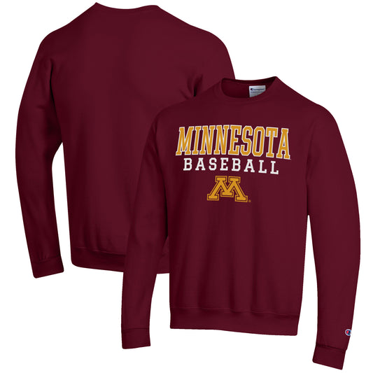 Men's Champion Maroon Minnesota Golden Gophers Baseball Stack Pullover Crewneck Sweatshirt