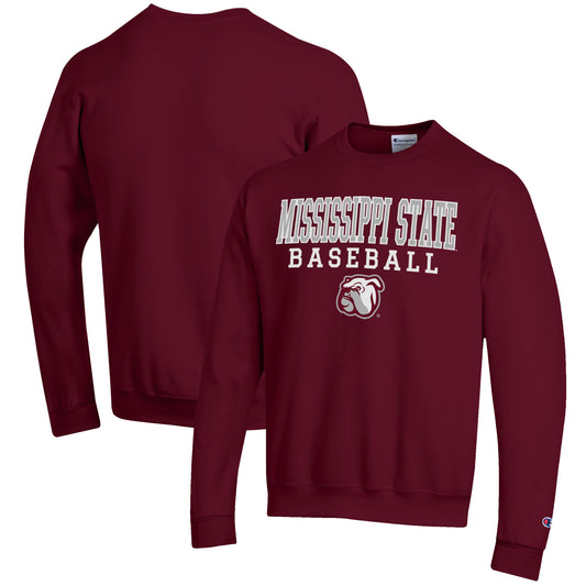 Men's Champion Maroon Mississippi State Bulldogs Baseball Stack Pullover Crewneck Sweatshirt