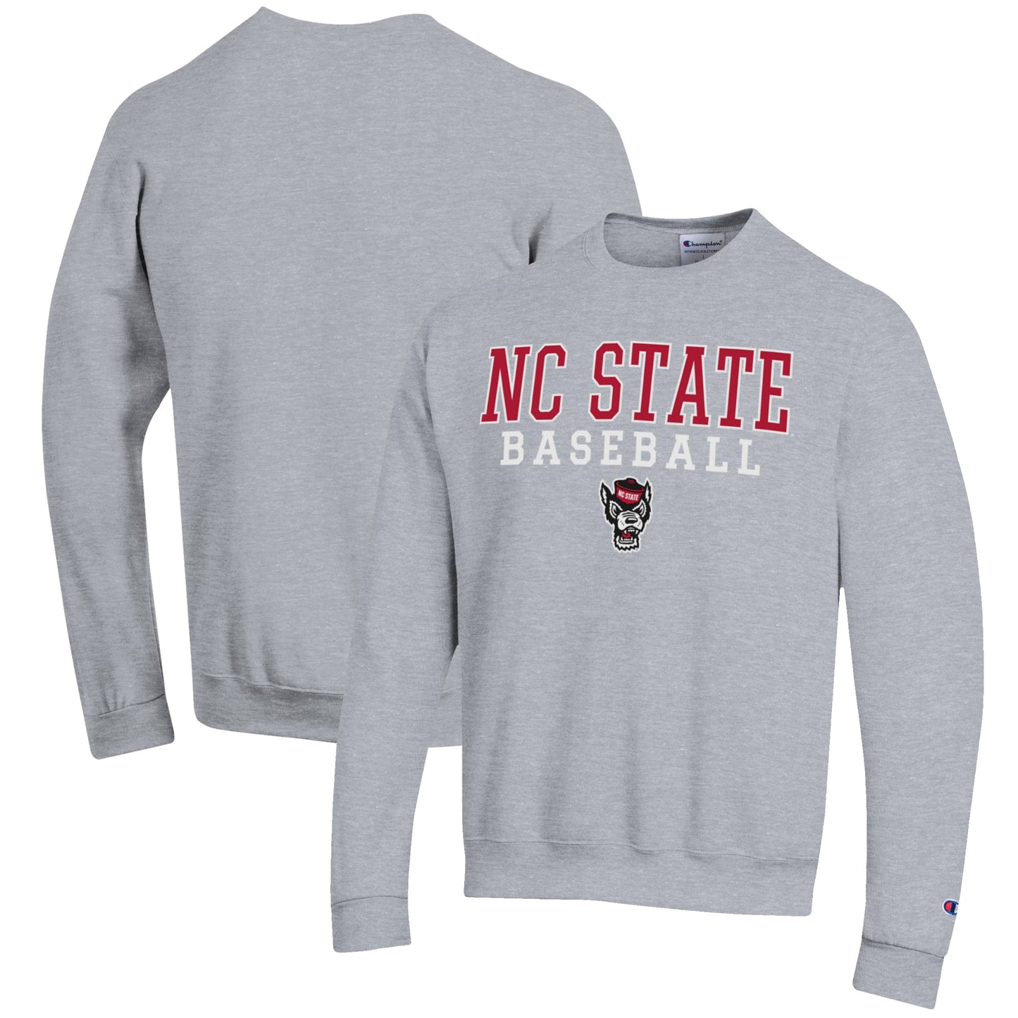 Men's Champion Gray NC State Wolfpack Baseball Stack Pullover Crewneck Sweatshirt