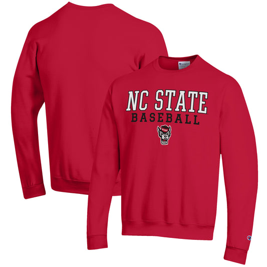 Men's Champion Red NC State Wolfpack Baseball Stack Pullover Crewneck Sweatshirt