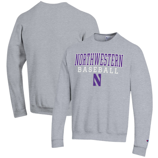 Men's Champion Gray Northwestern Wildcats Baseball Stack Pullover Crewneck Sweatshirt