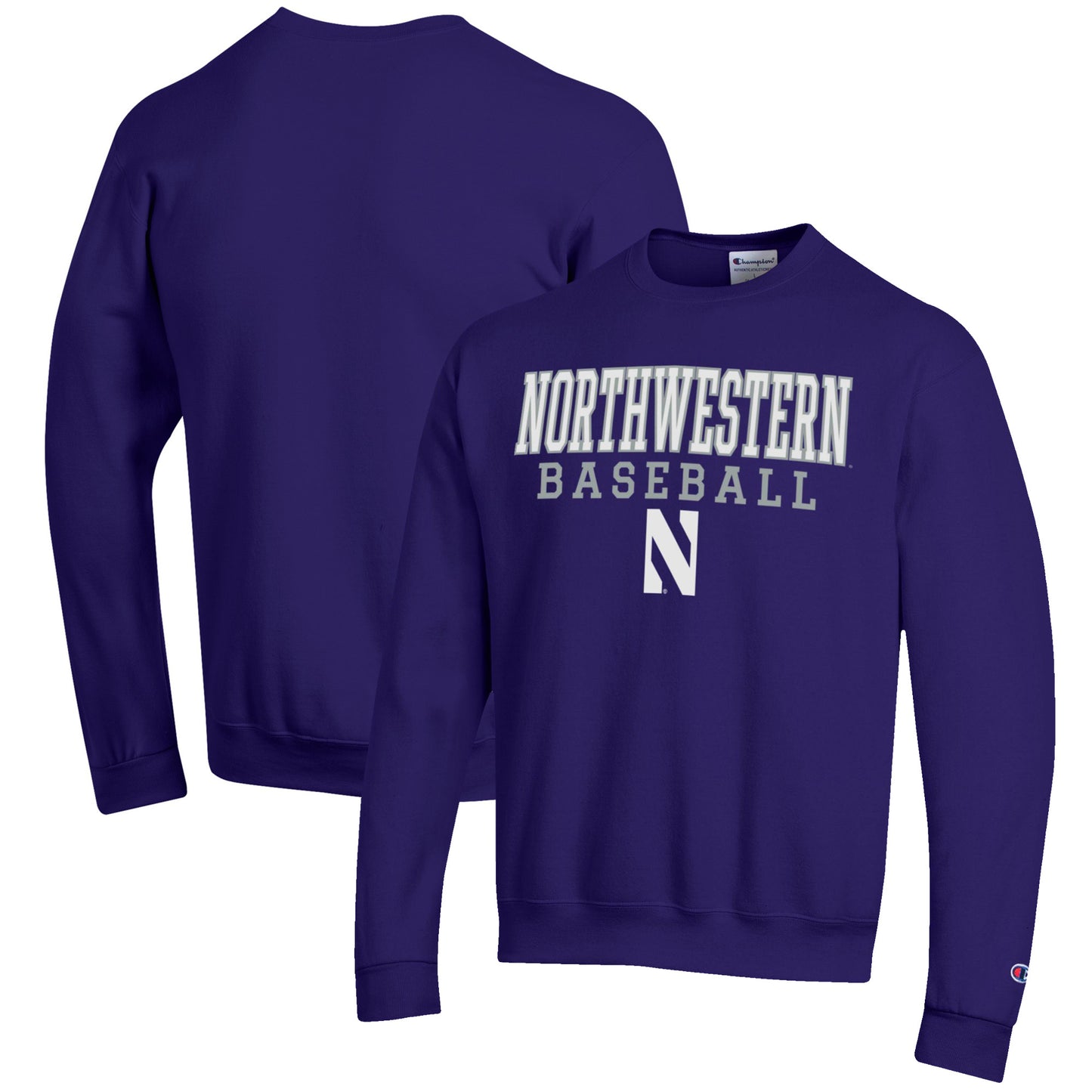 Men's Champion Purple Northwestern Wildcats Baseball Stack Pullover Crewneck Sweatshirt