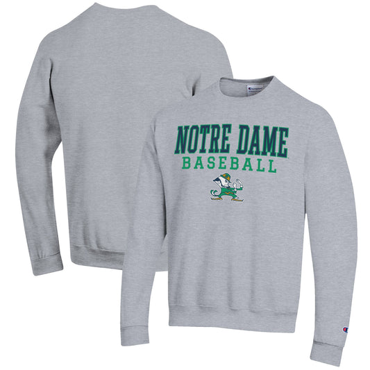 Men's Champion Gray Notre Dame Fighting Irish Baseball Stack Pullover Crewneck Sweatshirt