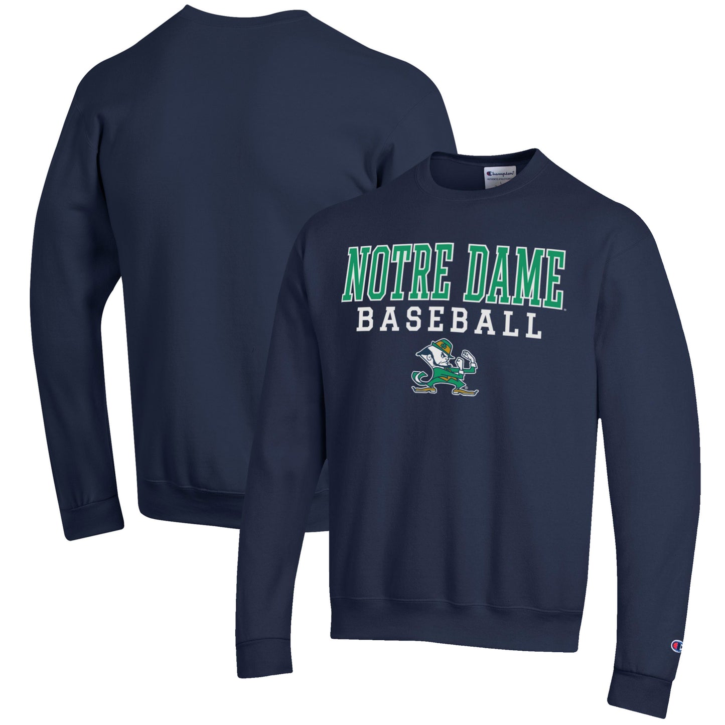 Men's Champion Navy Notre Dame Fighting Irish Baseball Stack Pullover Crewneck Sweatshirt