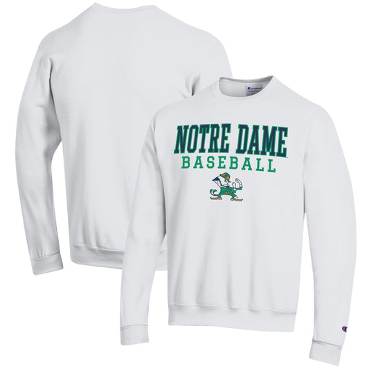 Men's Champion White Notre Dame Fighting Irish Baseball Stack Pullover Crewneck Sweatshirt