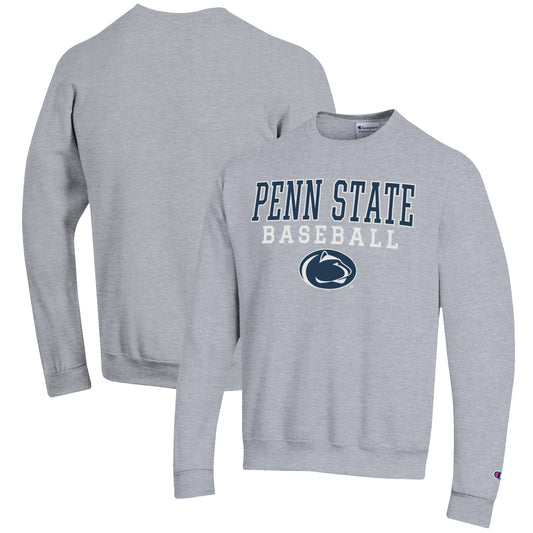 Men's Champion Gray Penn State Nittany Lions Baseball Stack Pullover Crewneck Sweatshirt