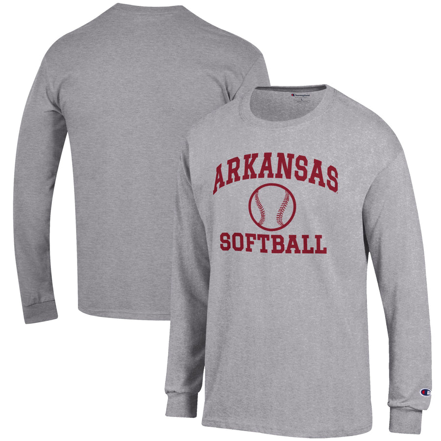 Men's Champion Gray Arkansas Razorbacks Softball Icon Long Sleeve T-Shirt