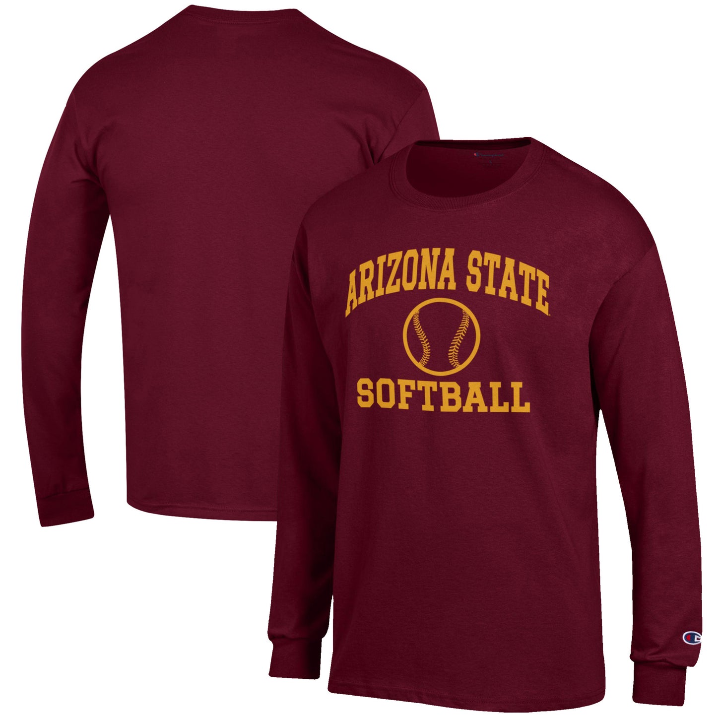 Men's Champion Maroon Arizona State Sun Devils Softball Icon Long Sleeve T-Shirt